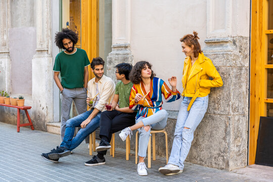 Travellers taking a break together in the city